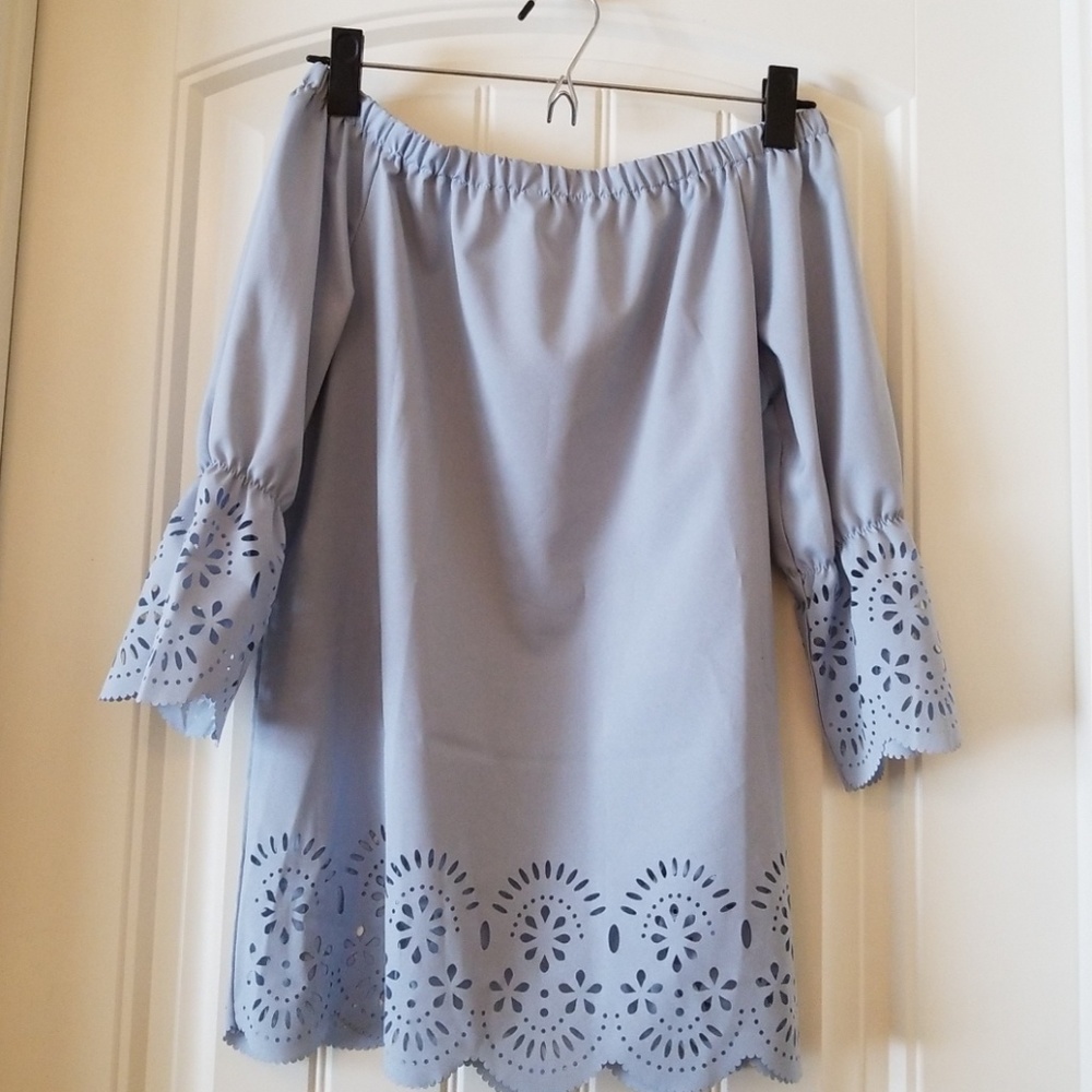 Blue Lazer Cut Off The Shoulder Top